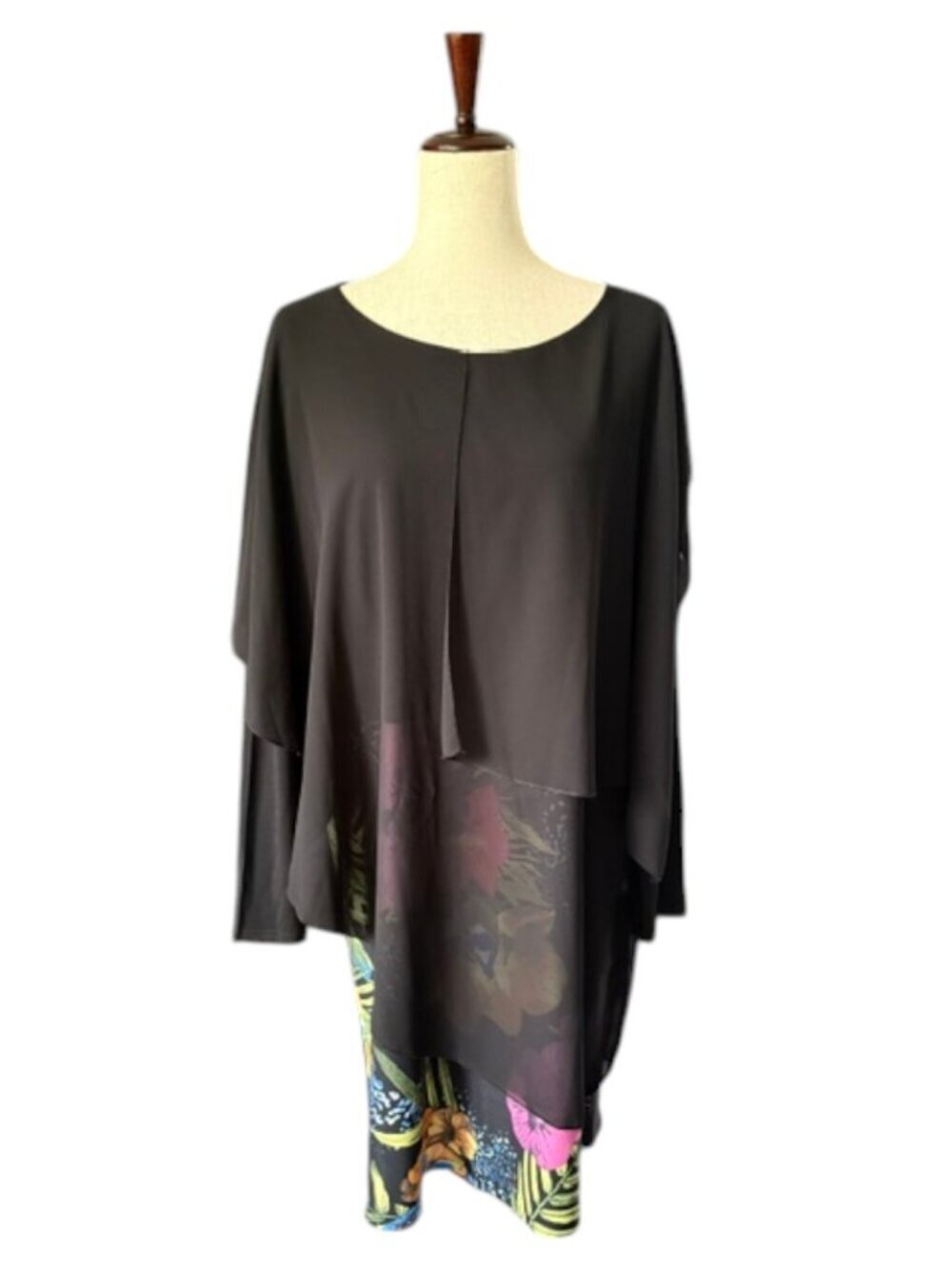 Made in Italy Women's Layered Lagenlook Tunic Chiffon Overlay Floral Size OS EUC